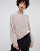 Moss Copenhagen Oversized Cable Knit Sweater - Beige