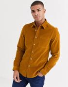 Asos Design Stretch Slim Cord Shirt In Mustard-yellow