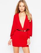 Oh My Love Cape Sleeve Dress With Gold Bar Belt - Oxblood