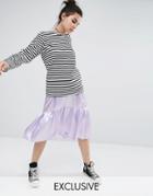 Reclaimed Vintage Satin Tiered Peplum Skirt - Purple