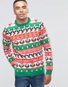 Asos Holidays Sweater With All Over Festive Pattern - Multi