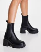 Public Desire Stepup Mid Heel Chunky Ankle Boot In Black
