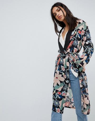 Lily And Lionel Long Kimono Jacket In Vintage Floral - Multi