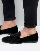Asos Tassel Loafers In Black Velvet - Black