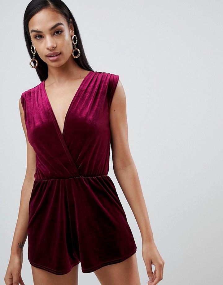 Rare London Velvet Wrap Playsuit - Red