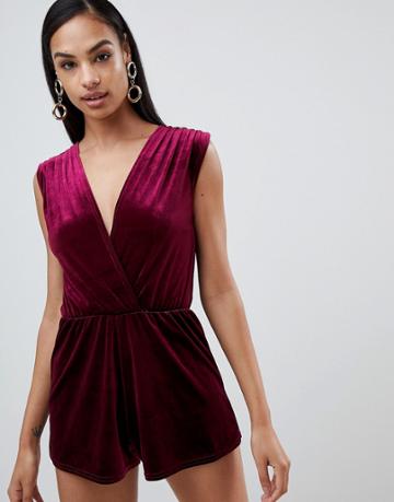 Rare London Velvet Wrap Playsuit - Red