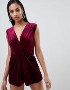 Rare London Velvet Wrap Playsuit - Red