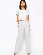 Asos Wide Leg Pants In Linen - Gray