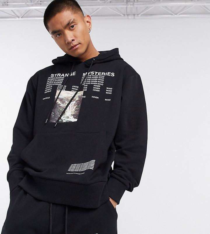 Collusion Set Hoodie With Text Print In Black