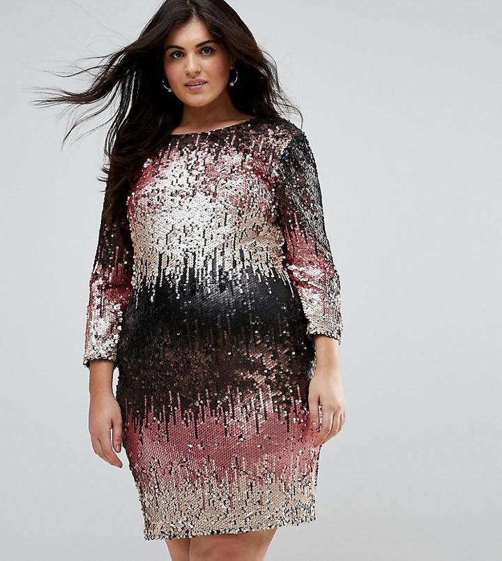 Little Mistress Plus Allover Ombre Sequin Mini Bodycon Dress - Multi