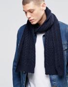 Asos Wool Mix Cable Scarf In Navy - Blue