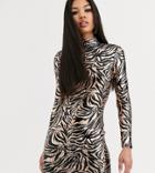 Flounce London Metallic Print Mini Dress In Black And Rose Gold