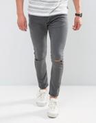 Brave Soul Skinny Jeans With Knee Rips - Gray