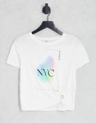 River Island Nyc Graphic Tie Side Tee In White