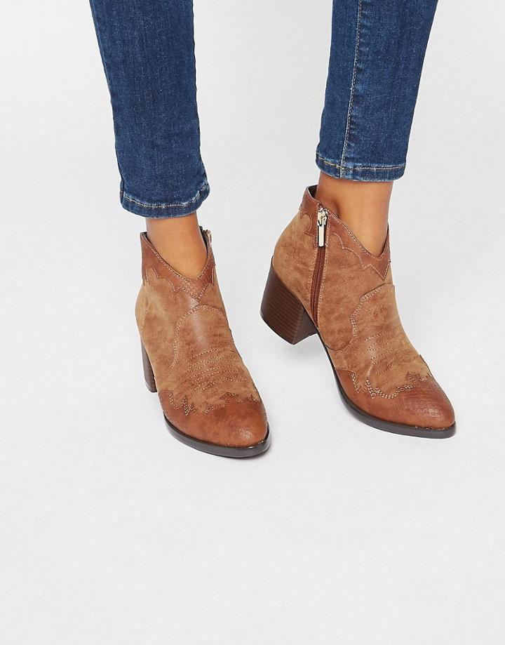 Park Lane Western Heeled Ankle Boots - Brown