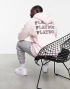 Mennace X Playboy Oversized Zip Thru Hoodie In Pink With Chest And Back Print - Part Of A Set-neutral