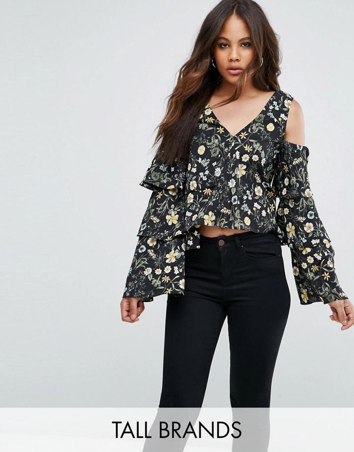 Missguided Tall Cold Shoulder Layered Sleeve Top - Black