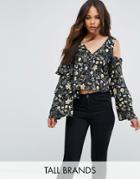 Missguided Tall Cold Shoulder Layered Sleeve Top - Black
