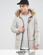 Asos Parka Jacket With Faux Fur Trim In Stone - Stone