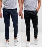 Asos 2 Pack Skinny Chinos In Black & Navy Save - Black