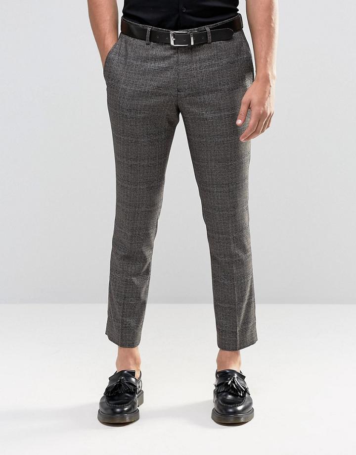 Selected Homme Cropped Skinny Fit Prince Of Wales Pants With Stretch - Brown