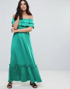 Pussycat London Off The Shoulder Ruffle Maxi Dress - Green