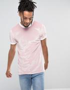 Asos Muscle T-shirt In Velour With Contrast Binding In Pink - Pink