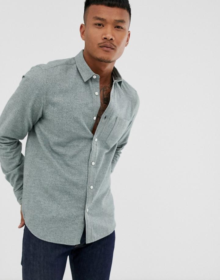 Asos Design Regular Fit Flannel Marl Shirt In Green