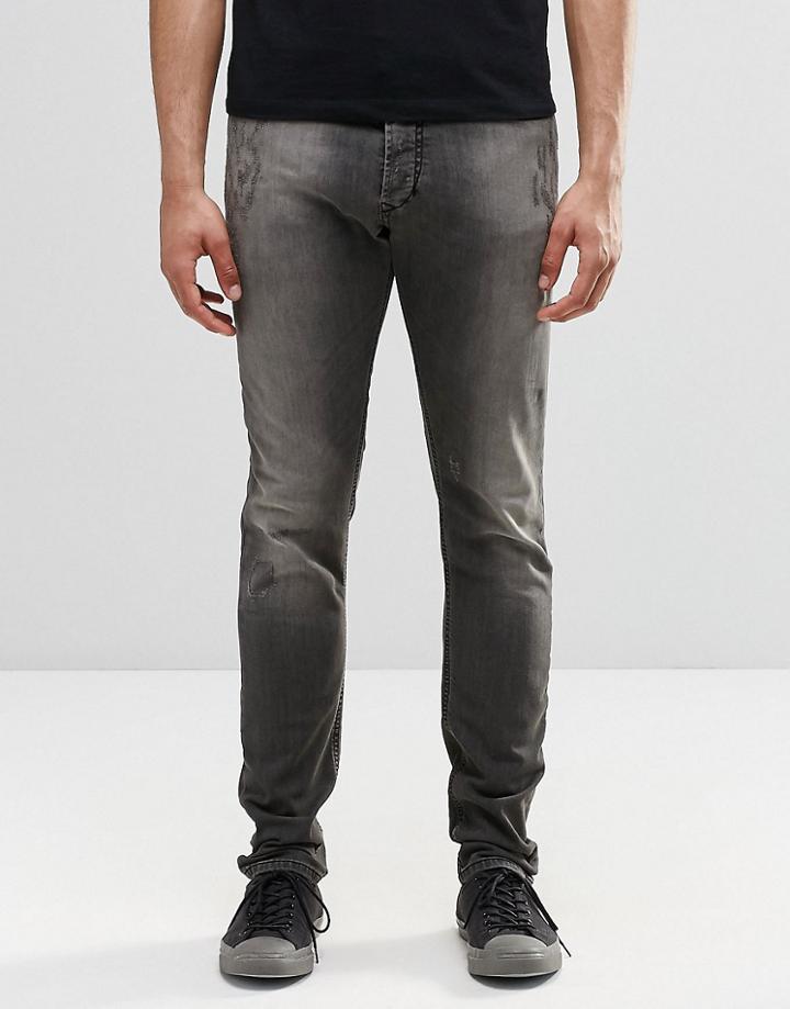 Diesel Tepphar Skinny Jeans 674u Dna Gray Distress Repair - Washed Gray