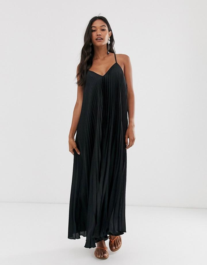 River Island Pleated Maxi Dress In Black