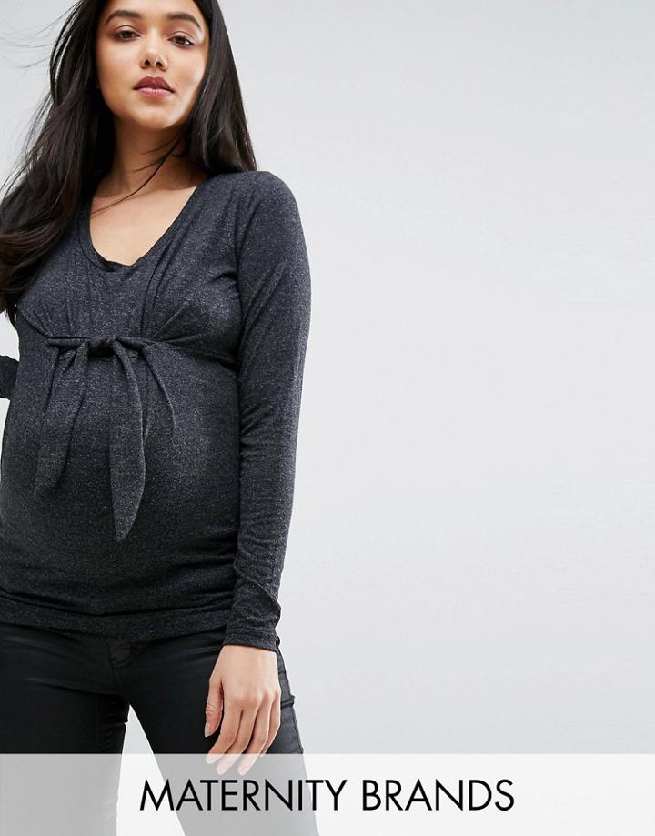 Mama. Licious Knot Detail Long Sleeve Jersey Top - Gray