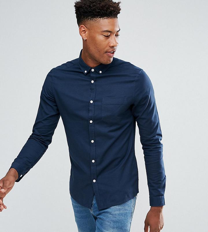 Asos Tall Casual Skinny Oxford In Navy - Navy