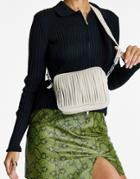 Topshop Leather Plisse Crossbody In White