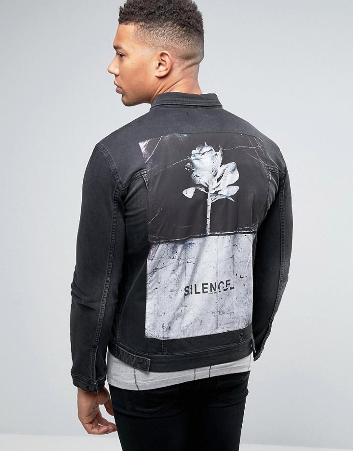 Religion Denim Jacket With Printed Patch Back - Black