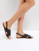 Asos Flicker Leather Flat Sandals - Black