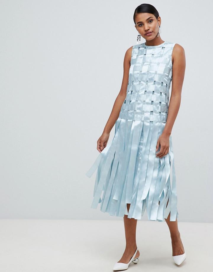 Asos Edition Woven Ribbon Midi Dress - Blue