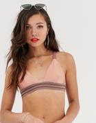 Miss Selfridge Exclusive Bikini Top With Contrast Trim In Pink - Tan