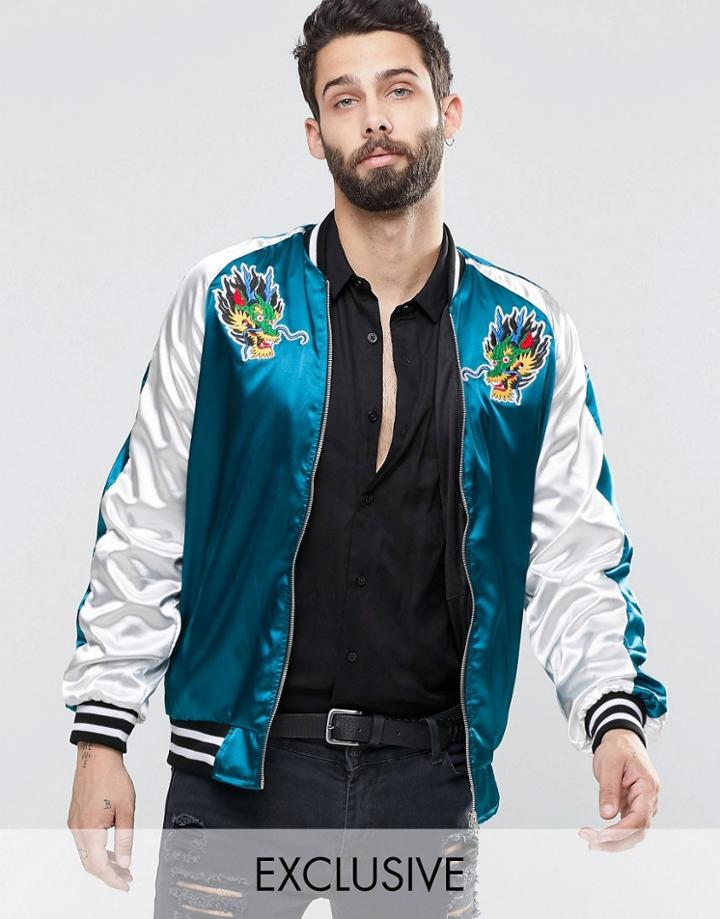 Reclaimed Vintage Souvenir Bomber Jacket - Blue