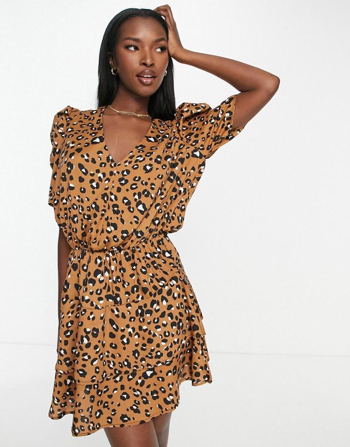 Ax Paris Long Sleeve Mini Dress In Animal Print-multi