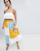 Asos Design Color Block Midi Skirt With Button Front - Multi