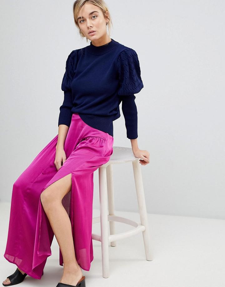 Lost Ink Maxi Skirt In Satin With Split Detail-purple
