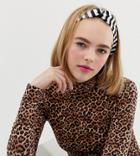 Monki Mono Stripe Satin Headband - Black