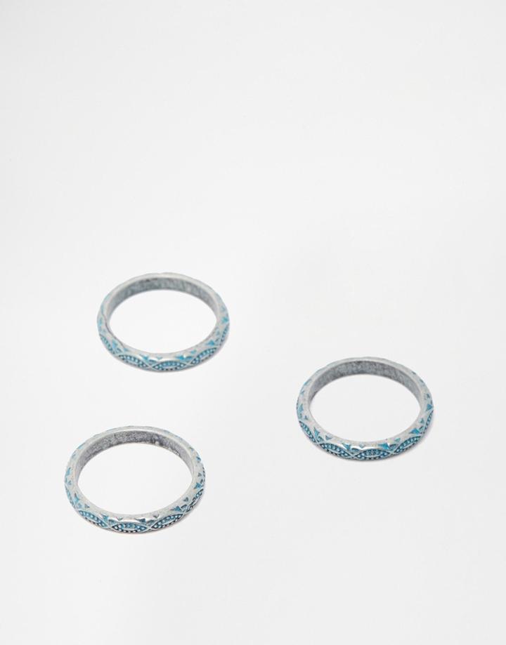 Asos Textured Ring Pack In Silver - Silver