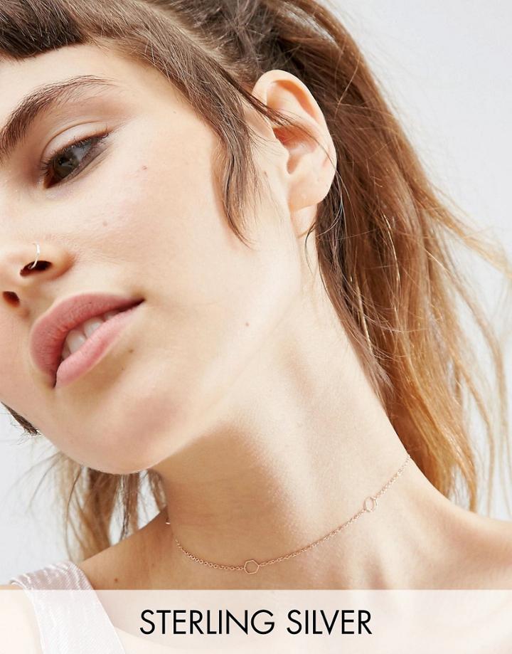 Asos Rose Gold Plated Sterling Silver Hexagon Choker Necklace - Copper