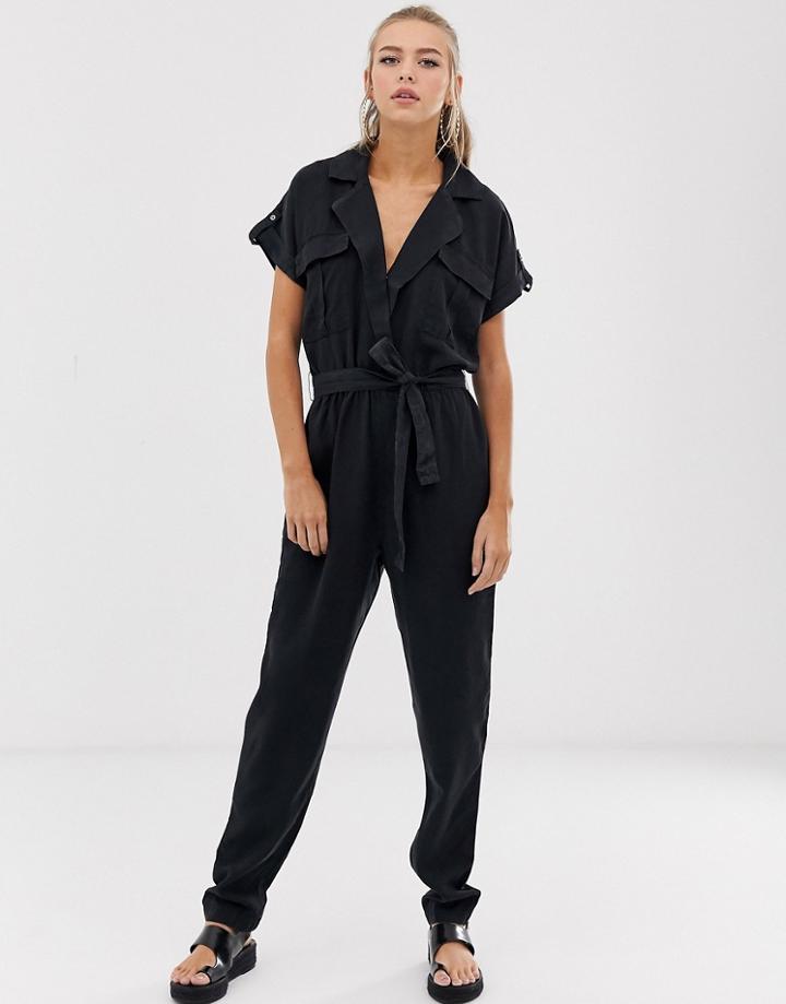 Noisy May Tencel Utility Jumpsuit-black