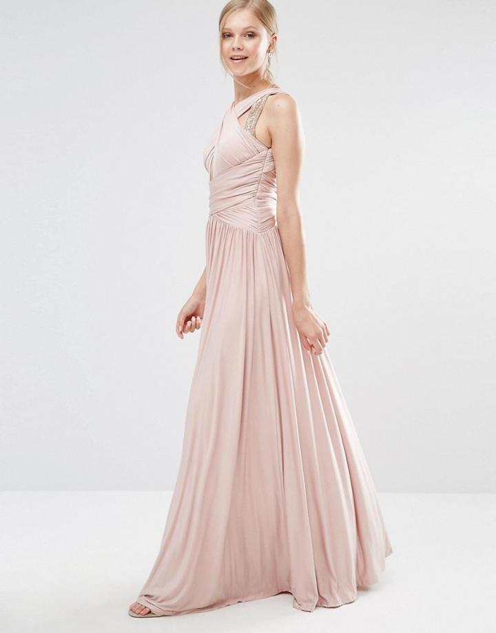 Forever Unique Pandora Slinky Maxi Dress With Cross Front And Embelished Shoulders - Cream