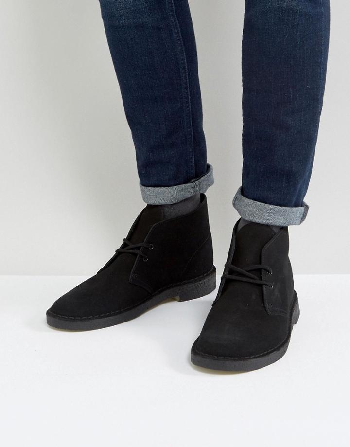 Clarks Suede Desert Boots In Black - Black