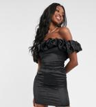 Club L London Tall Extreme Ruffle Satin Mini Dress In Black