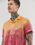 Asos Design Festival Relaxed Ombre Sequin Shirt With Revere Collar-orange