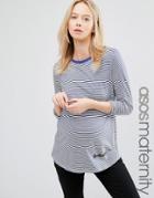 Asos Maternity Top With Troublemaker Embroidery In Long Sleeve Stripe - Multi